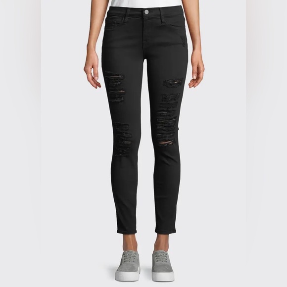 FRAME “Le Skinny de Jeanne” Ripped Black Jeans - size 24 - Picture 3 of 11